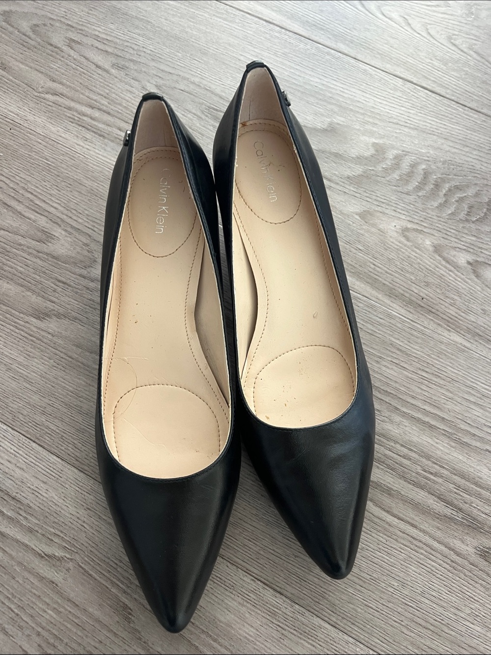 Calvin Klein Black Pointed Toe Ballet Flats